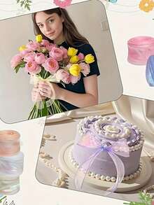 1pc Rainbow Mermaid Tail Decorative Satin Ribbon, Featuring Iridescent Wavy Design With Scalloped Edge And Decorative Mermaid Tail Pattern, Ideal For DIY Crafts, Floral Arrangements And Home Decor. Perfect For Christmas, Easter And Valentine's Day. - Multicolor - View 5