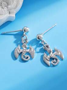 1 Pair Vintage Punk Rock Dragon Stud Earrings, Women's Earrings, Suitable For Daily, Party, Date, Festival, Summer Beach, Gift For Friends, Family, Couples, Jewelry Accessories - Silver - View 4