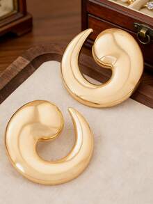 1 par de pendientes de hierro con diseño geométrico elegante - Pendientes de caracol dorado - Ver 5