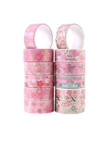 12 rollos/caja de cinta washi con patrón de flores de cerezo rosa romántico, ancho de 1,5 cm, adecuado para decorar suministros de estudio, scrapbooks, proyectos de arte, un regalo de diario para amigos - Conjuntos - Ver 4