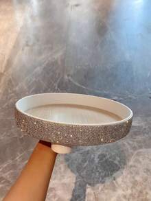 1pc Cosmetic Storage Tray High Aesthetic Sparkling Artificial Rhinestone Perfume Skincare Makeup Brush Organizer Bathroom Vanity Living Room Sundries Storage Tray Creative Gift - Silver - View 6