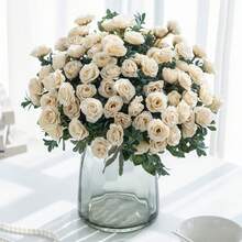 1 pieza Flor de rosa artificial, rosa de carretera, adecuada para decoración del hogar, fiesta, boda, DIY, ramo de novia, decoración de jardín al aire libre, decoración del Día de San Valentín, regalo - Blanco - Ver 5