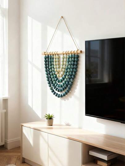 1pc Boho Chic Wooden Bead Garland Wall Hanging Tapestry, Natural-Inspired Home Decor For Living Room, Bedroom, Entryway, Nursery, Apartment & Dorm Room Decor Home Decor (Coastal Breeze Gradient, 11.8 Inches)