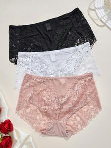 FOVTY Bộ 3 chiếc đồ lót ren mềm mại và gợi cảm dành cho nữ cỡ lớn. - Nhiều màu - Xem 2