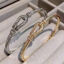 1 pieza Brazalete de lujo estilo celebridad con incrustaciones micrométricas con forma de casco de caballo, y un exquisito brazalete - Pulsera de herradura - Ver 3