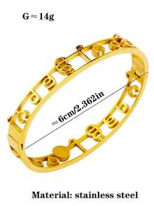 Pulsera de lujo con diseño de nicho, letra hueca con forma de ojo, de acero inoxidable con acentos de diamante romano en el borde estrecho, regalo para amante o madre - Combinación romana - Ver 6