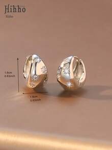 Hihho 1 Pair Minimalist Crescent Moon Shaped Rhinestone Earrings, Chic Everyday Wear Jewelry - Starlight - View 7