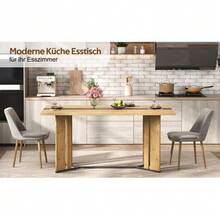 150cm, Scandinavian Style, Wooden Dining Table, Oak Grain, 2.8cm Thick Tabletop, Non-Slip Pads, Waterproof And Scratch-Resistant, Suitable For Living Rooms, Kitchens Or Dining Areas - Black - View 6