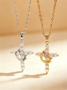 1 chiếc vòng cổ tối giản dành cho tuổi teen với mặt dây chuyền hình vương miện và thánh giá, chi tiết pha lê lấp lánh, trang sức tôn giáo, thích hợp để đeo hàng ngày, làm quà tặng Giáng sinh hoặc các dịp đặc biệt. - Nhiều màu - Xem 1