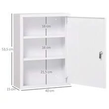 Wall-Mounted Apothecary Cabinet With Lock And 2 Keys, Made Of White Steel, 40x15x53.5 Cm, For Bathroom And Kitchen. - 白色 - 查看 8