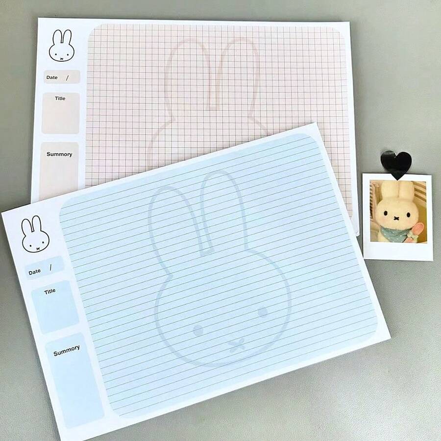 1pc Cute Rabbit Line Plaid Memo Pad Set, Japanese Rabbit Aesthetic Notebook Inner Pages, Suitable For Teenagers And Adults, Perfect Gift For Stationery Lovers (Random Style) - Multicolor - View 1