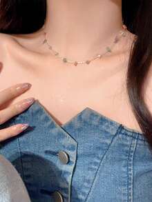 Dopamine Colorful Cube Stone Necklace, Sweet & Delicate Versatile Layered Choker Necklace For Summer - Gold - View 6