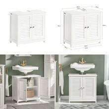 SoBuy Gabinete para Baño Mueble para Baño Organizador Armario Baño con Estantes Ajustables Muebles para Lavabo con Puerta Anti-Moho FRG237-W - Blanco Drenaje de Pared - Ver 1