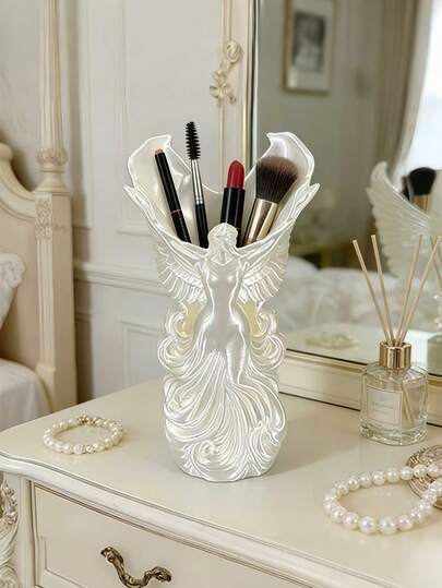 3D打印天使花瓶，多功能桌面收纳桶，化妆刷/笔筒，家居艺术装饰品，天使翅膀艺术花瓶，3D打印轻奢桌面摆件，梳妆台干花装饰，创意化妆刷收纳