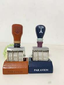 1pc Vintage Date Stamp, Suitable For Scrapbooking, Zakka Style Imitation Postmark Effect, Wooden Stamp, Roller Stamp - Multicolor - View 7