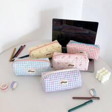 格子蝴蝶结铅笔盒，清新风格，返校季设计，文具，学生背包，学习用品，与格子铅笔盒、铅笔袋、基础软质收纳盒相比，适用于文具、学生、化妆包、化妆袋、女士化妆品及杂物收纳，返校必备，学习用品，铅笔盒，背包 - 彩色 - 查看 9