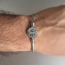 Luxury St. Benedict Adjustable Bracelet With 316L Stainless Steel Cable - Silver - View 7