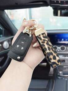 Llavero de cuero con estampado de leopardo de moda unisex / Llavero con forma de corazón de rubí / Llavero de oso con tachuelas chapado en oro / Llavero de anillo abierto con tachuelas chapado en oro / Llavero de anillo abierto con tachuelas de plata esterlina / Elegante llavero con forma de candado con doble cuerda de cuero adecuado para cualquier modelo de automóvil - 1 unidad, artículo principal - Ver 8