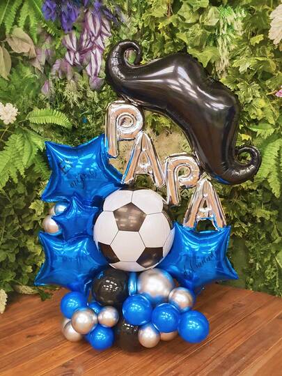 36 peças/Conjunto Suporte de Balão do Dia dos Pais, Balão de Folha de Prata "PAPÁ", Balões de Látex Azuis, Balões de Bigode Pretos, Balões de Estrela Pentagonal Azuis, Balões de Futebol, para Decoração de Celebração do Dia dos Pais, Decoração de Quarto, Decoração de Festa do Dia dos Pais, Decoração Temática de Bigode, Decoração Temática de Futebol, Aniversário do Pai, Melhor Decoração Feriado do Pai, Adereços para Fotos, Presente para o Pai