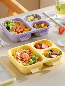 1 pieza Caja Bento con Tenedor y Cuchara, Diseño de 3 Compartimentos, Adecuado para Oficina, Exterior, Escuela, Picnic, Vuelta al Colegio, Fiambrera, Bolsa de Almuerzo, Opción Ideal para Estudiantes, Trabajadores de Oficina, Picnics y Camping - Multicolor - Ver 3