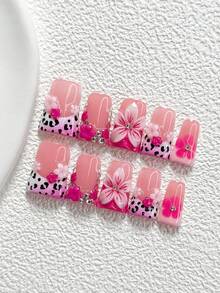 10Pcs Sweet Edgy Leopard Print Style Handmade Nail Art Set,Unghie Press On,Small Pink And Purple Flowers Nail Art Accessories,Hand Pinched Five Petal Flower Nail Art Decorations,Pink, Purple And White Nail Polish,3D Floral Cluster Style,Comes With Nail Tools(1 Sheets Jelly Stickers+1PC Nail File)3 Sizes Available,Almond Nails, Duck Nails,Coffin Nails,Suitable For Reunion,Daily,Party,Photograph,Play,Spring Summer,Commute Supplies Nails - 彩色 - 查看 12