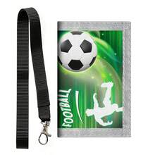 1pc Trifold Wallet With Lanyard, Soccer Print Series, Built-In Multiple Zippered Coin Pockets, Hook And Loop Closure, Suitable For Daily Outdoor Use - Multicolor - View 8