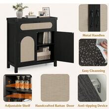 30 pulgadas de ratán bufé armario de aparador con almacenamiento, pequeña mesa de bufé de granja con 1 cajón y 2 puertas, armario de cocina de ahorro de espacio para sala de estar, comedor, entrada - Negro - Ver 5