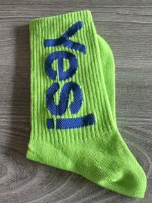1/4 双装男女通用 YES 字母撞色中筒袜，吸湿透气运动休闲跑步长袜，YES 字母运动中筒袜，情侣高弹透气街头风跑步休闲袜 - 彩色 - 查看 9