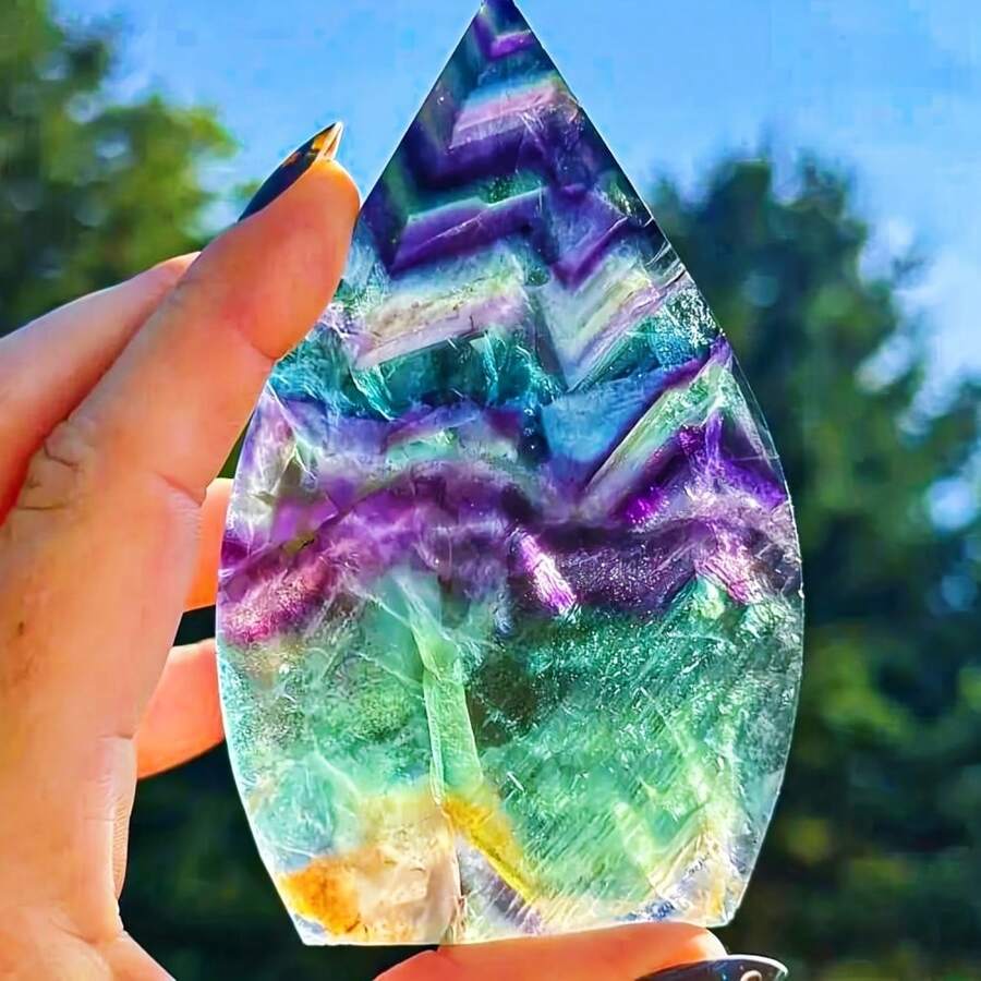 1pc Rainbow Fluorite Teardrop – Vibrant In Light And Perfect For Home Decor – Makes A Perfect Gift For Friends And Family And An Ideal Crystal Collectible. Its Bright Colors Make It A Suitable Desktop Ornament - Multicolor - View 1