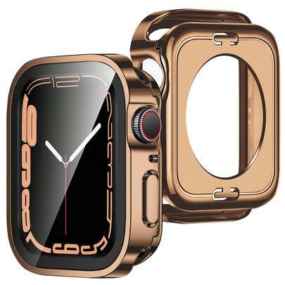 Kompatibel mit Apple Watch Hülle, 2 in 1 wasserdichte Schutzhülle mit integriertem Bildschirmschutz kompatibel mit Apple Watch Series Ultra/SE/11/10/9/8/7/6/5/4/3/2/1, gerade Kante harte PC Vollschutz Hülle mit gehärtetem Glas Bildschirmschutz für 38/40/41/42/44/45/46mm, Smart Watch Schutzhülle Zubehör