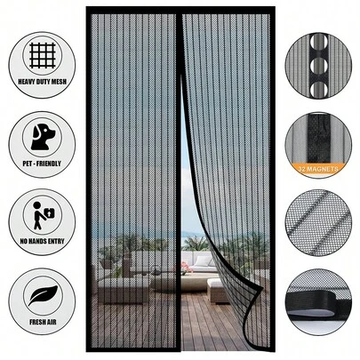 Cửa lưới chống muỗi từ tính màu đen - Tự đóng kín, chắc chắn, vách ngăn lưới không cần dùng tay, cửa lưới từ tính dạng gài, vách ngăn lưới cho cửa hiên, cửa lưới từ tính.