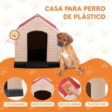 Casa de plástico para Perros casa Duradera para Perros pequeños medianos y Grandes con Suelo Elevado y Rejillas de ventilación ventila fácil de Limpiar y Montar Dog Kennel - Rojo - Ver 3