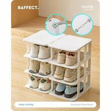 Narrow Shoe Rack Stackable, Freely Combinable Shoe Storage Organisers, Plastic Shoe Racks With 8 - Pair Capacity Wardrobes, Cabinets, Entryways White - Initial - View 5