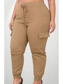 Women's Plus Size Cargo Jogger Pants - Beige - View 4