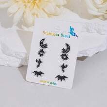 Bộ 4 đôi bông tai bằng thép không gỉ. Bông tai hình sao, mặt trăng và mặt trời, trang sức thời trang tối giản, thích hợp làm quà tặng để đeo hàng ngày. - 2ZH002 - Xem 7