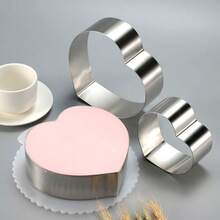 Bộ 2 khuôn làm mousse bằng thép không gỉ, kích thước 4/6/8 inch, hình trái tim/vuông/tròn, kèm đế lót bánh, thích hợp cho các buổi họp mặt gia đình, tiệc tùng, đám cưới. - Bạc - Xem 3