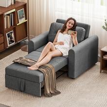 Single Sofa Bed, Convertible Linen Sleeper Sofa Chair With Storage Pockets, 3 Adjustable Backrest, 3-In-1 Pull Out Sofa Bed For Living Room, Bedroom, Dark Grey - Dark Grey - View 8