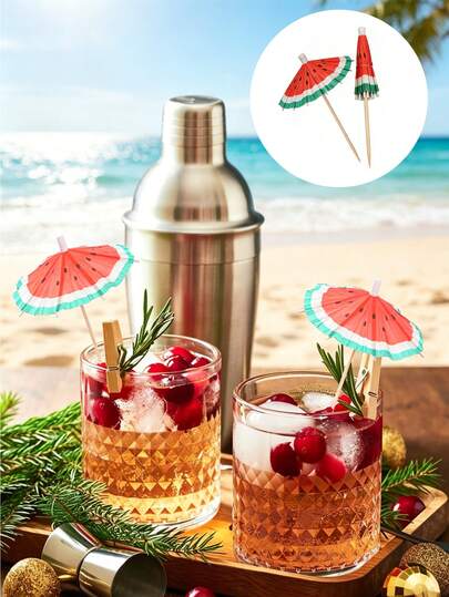 50/100/150 chiếc que cắm trang trí đồ uống, que cắm trang trí cocktail hình dưa hấu, que cắm trang trí hình ô trái cây, que cắm trang trí bánh cupcake cho mùa hè, kiểu Hawaii, tiệc cưới nhiệt đới, tiệc Luau.