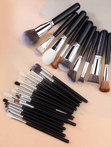 30pcs Professional Makeup Brush Set, Soft Fiber Cosmetic Tools, Convenient For Carrying, Include Foundation Brush, Eyeshadow Brush, Eyebrow Brush, Travel Makeup Brush Kit - Black - View 11