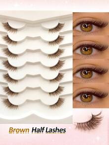 Rikuaild 7/14 Pairs Brown Half-Eye Lashes, Transparent Band, Comfortable Seamless, Soft & Fluffy Brown Faux Mink Eyelashes, Cat Eye & Fox Eye Half-Strip Lashes, Natural Makeup Outer Corner Lashes, Ghost Lashes, 1 Box/2 Boxes Fake Eyelashes - Half Eyelashes - View 8