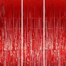 3pcs/Set*200cm Red Tassel Ribbons, Party Decor Curtain, Shiny Metallic Texture Design, Suitable Photography Studio Props, Birthday Party, Bridal Shower, Wedding, Holiday Decoration,, Backdrop, Party Decor, Event Styling, Photo Booth Props, Decorative Ribbons, Durable Tassel, Lightweight Fabric, Event Decoration, Backdrop Curtain, Bridal Party, Mother's Day, Graduation Backdrop - Silver - 查看 1