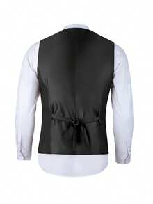 Men's Suit Vest Black Slim Fit All-Season Wedding Ceremony Business Casual Formal Classic Waistcoat Groomsmen Vest For Men Single Breasted Suit Vest Suitable For Daily Commuting Men's Daily Casual Going Out And Daily Wear - 黑色 - 查看 2