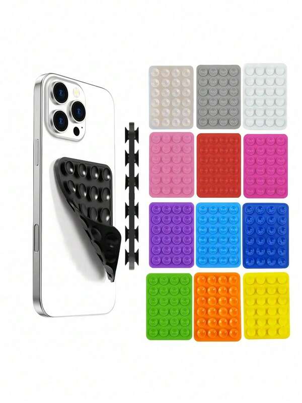 1 pièce Support de téléphone à ventouse en silicone avec 24 ventouses carrées, support de téléphone à ventouse en silicone double face, convient pour les coques de téléphone, les selfies, les vidéos et de multiples scénarios