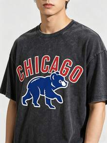 Vintage Washed Chicago Cubs Baseball Graphic Tee | Retro Windy City T-Shirt - Black 07 - View 2