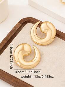 1 par de pendientes de hierro con diseño geométrico elegante - Pendientes de caracol dorado - Ver 2