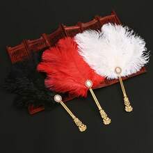 New Gorgeous Imitation Ostrich Feather Fan Feather Decoration Fan Runway Dance Fan - 仙紫色華麗駝鳥毛扇 - 查看 3
