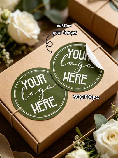 Bộ 500/1000 nhãn dán tròn tùy chỉnh cho đám cưới, nhãn logo cá nhân hóa, nhãn dán cảm ơn thiết kế riêng, nhãn dán chống thấm nước dùng cho đám cưới, sinh nhật, tiệc mừng em bé, bao bì doanh nghiệp nhỏ.