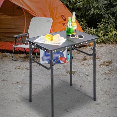  REDCAMP Small Camping Table 2 Foot, Portable Aluminum Folding Table Adjustable Height Lightweight For Picnic Beach Outdoor Indoor, Grey