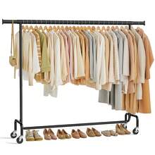 SONGMICS Burro Ropa con Ruedas, Perchero Burro Extensible, Fácil de Montar, Portátil, Negro Mate - Negro - Ver 6