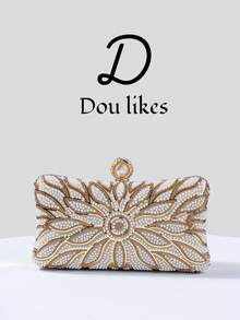 Bolso de noche elegante con forma de perla, embrague de boda romántico, bolso de mano formal con decoración de lentejuelas de lujo para vestido, bolso de novia, bolso cruzado de cadena para fiesta formal, para mujer - Champán - Ver 2